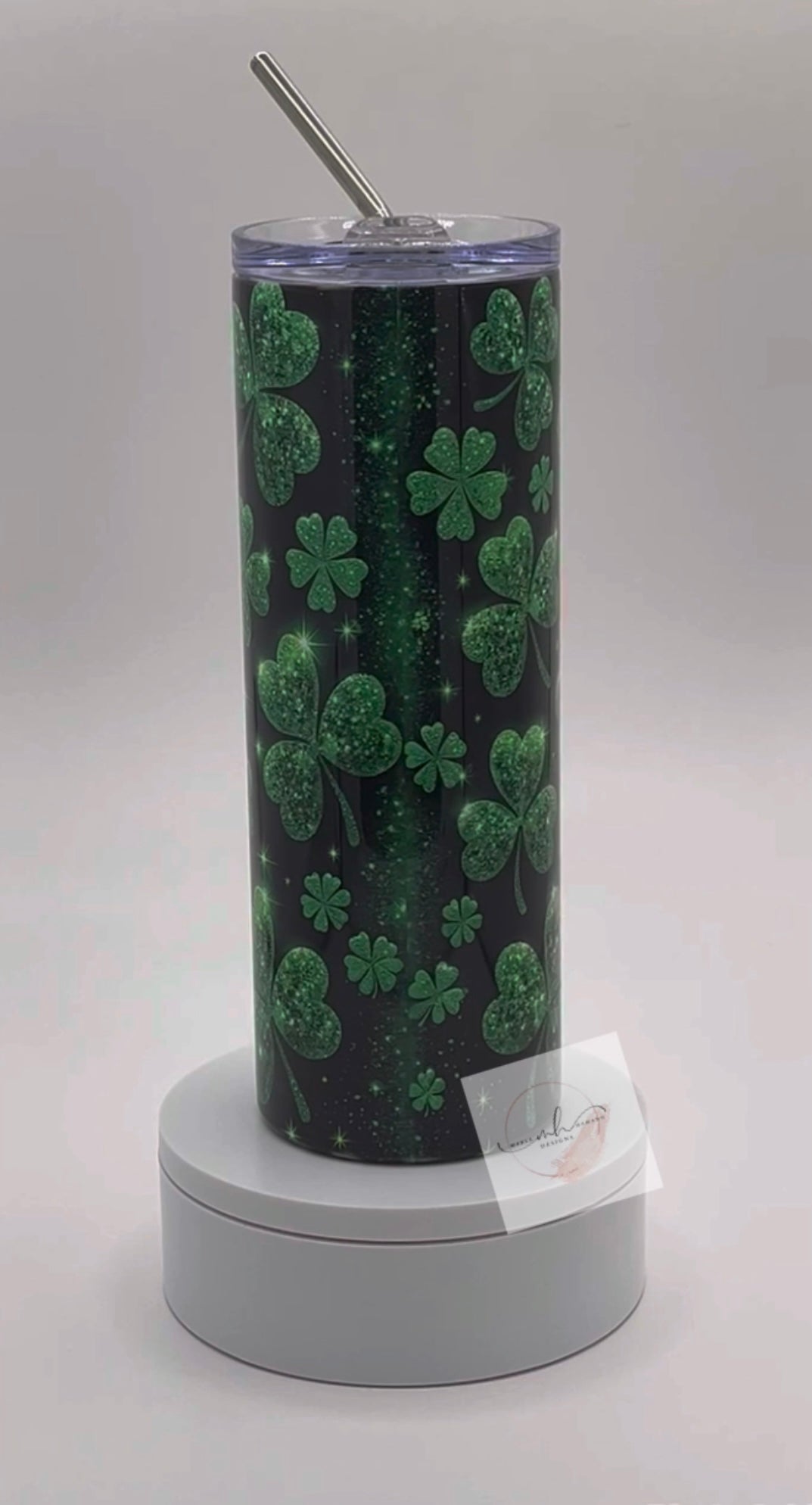 Tumbler- 20oz. Green Glitter Lucky Charm