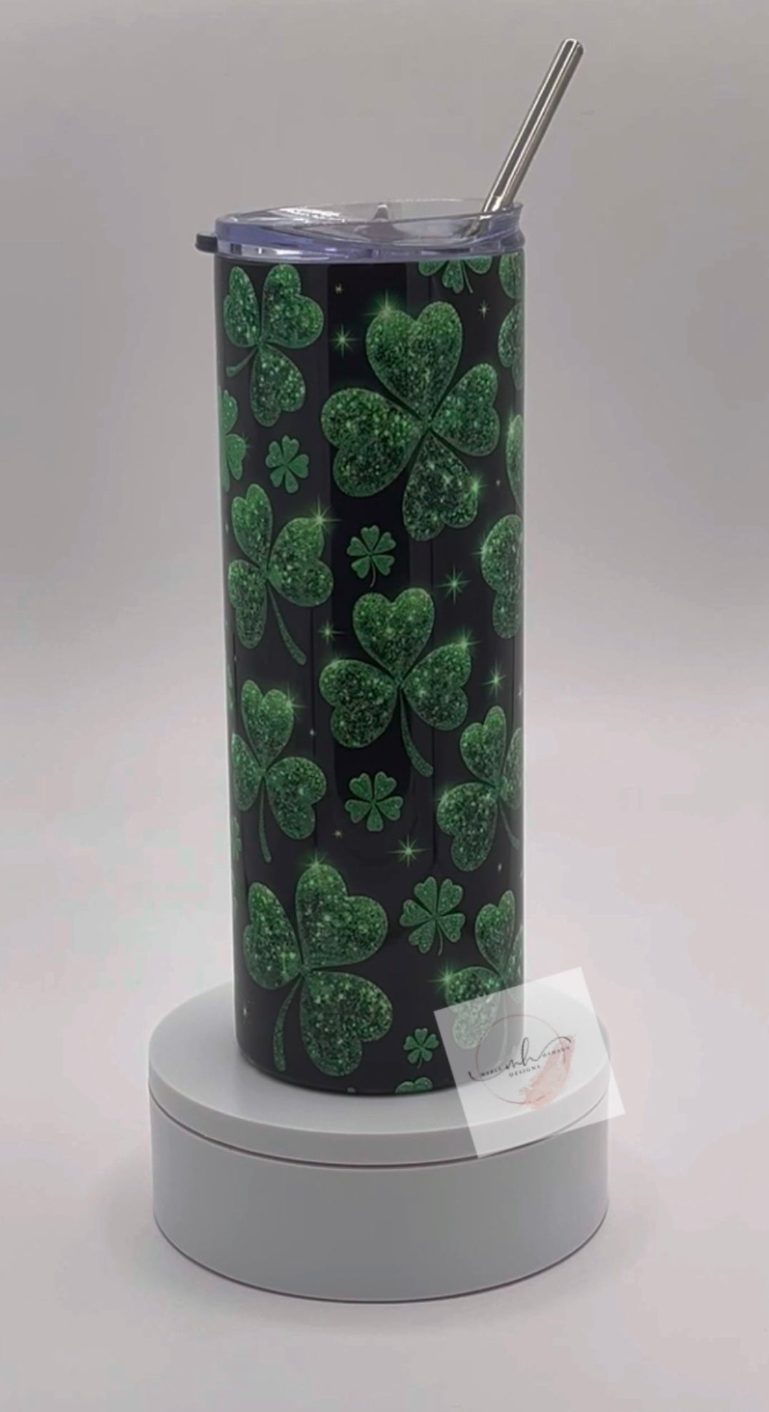 Tumbler- 20oz. Green Glitter Lucky Charm