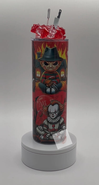 Tumbler- 20oz. Halloween Characters w/ 3D Knife Iced Lid!