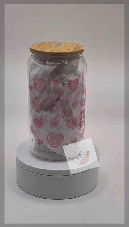 Glass 16oz. Tumbler- Pink Hearts "Be Mine"