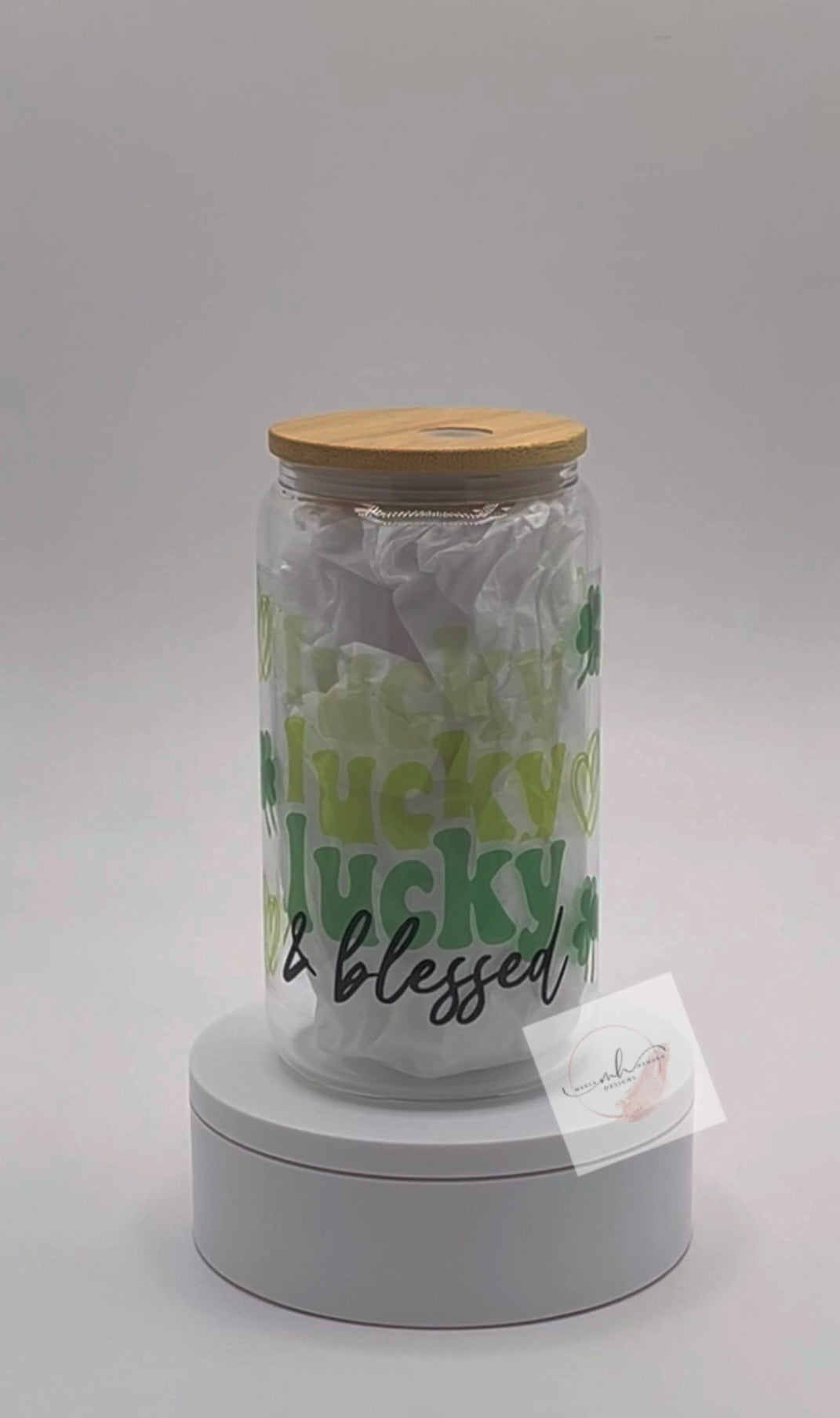 Glass 16 oz. Tumbler- Lucky & Blessed