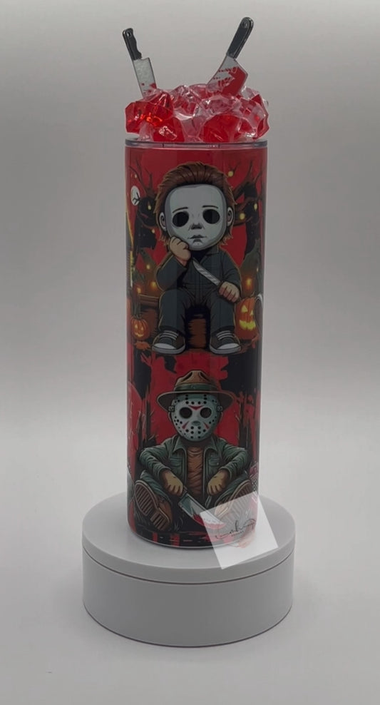 Tumbler- 20oz. Halloween Characters w/ 3D Knife Iced Lid!